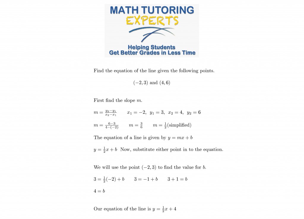 Math Tutoring Experts - Equation Of the Line2